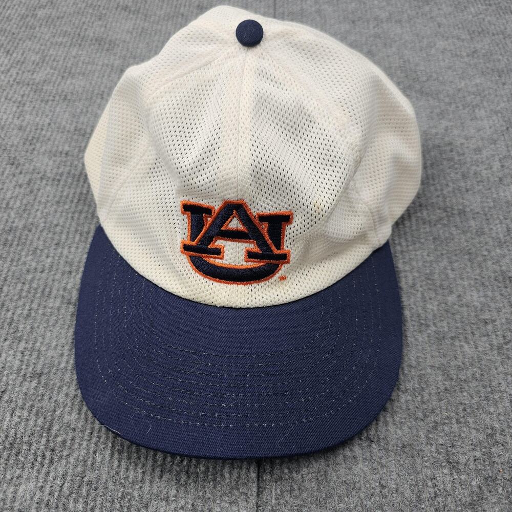 Vintage Auburn Tigers Hat Cap Snap Back Mens White Navy NCAA Football Mesh 90s